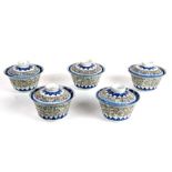 A set of five Chinese rice bowls and covers, four character blue mark to underside, 11cms (4.