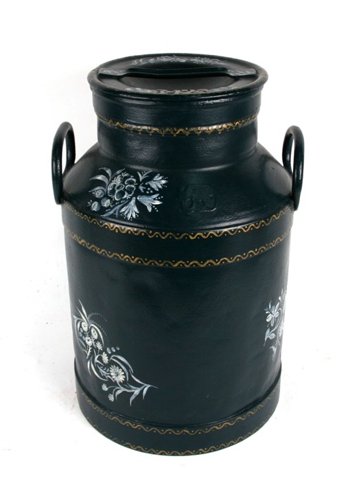 A Dutch hand painted aluminium milk churn, numbered '3423', 51cms (20ins) high.