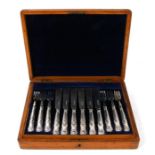 A Victorian oak cased set of silver fish eaters, Sheffield 1864.Condition Report Complete set, solid