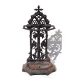 A cast iron stick stand, 75cms high, 25cms deep and 35cms wide ; together with a 19th century iron