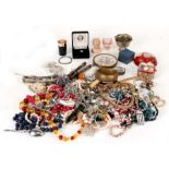 A quantity of costume jewellery; together with two bisque doll's heads.