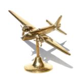 A brass model of the British WW2 twin engined Vickers Wellington medium bomber with spinning