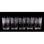 A set of five WWI etched glass beakers.