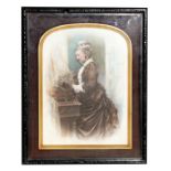 A Bassano - Portrait of a Victorian Lady - watercolour on porcelain, signed lower left, framed &