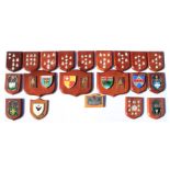 Assortment of twenty military and heraldic shields and wall plaques. The largest being 27cms (10.