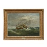 Victorian school - HMS Undaunted in Heavy Seas - oil on canvas, framed, 55 by 40cms (21.5 by 15.