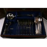 A quantity of Victorian silver cutlery in an oak canteen. Various London date marks. 121 troy ounce