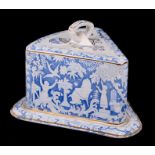 A large Victorian transfer printed blue & white Stilton dish and cover, 28cms (11ins) wide overall.