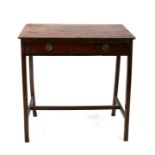 A Georgian mahogany side table with single frieze drawer, on square tapering legs, 74cms (29ins)
