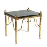 A brass and green figured marble occasional table, 41cms (16ins) wide.