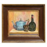 Raymond Shirley - Still Life of a Toby Jug, Wine Bottle and Teapot - signed and dated '06 lower