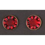 A pair of Lalique red glass stud earrings, 14mm (0.55ins) wide.
