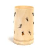 An ivory brush pot bitong with shibayama insect decoration. 14cm (5.5 ins) highCondition Report