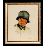 Oil on board of a Third Reich infantry officer, signed and dated 1936. Overall size 55cms (21.75ins)