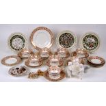 A Victorian Shoolbred tea set; together with a Belleek menu stand; and other items.Condition