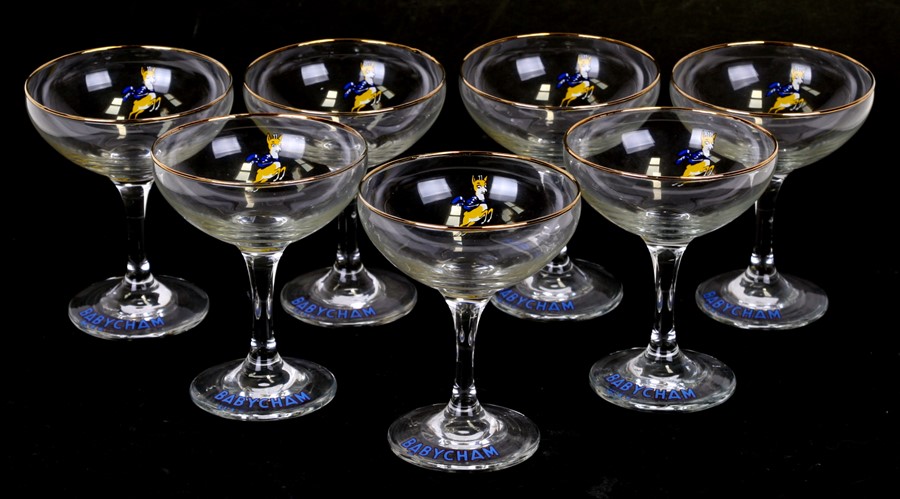 A group of vintage Babycham glasses