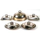 A quantity of silver plated items to include tureens, meat dome, and other items.