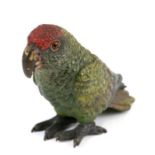 A large cold painted Vienna bronze figure of a parrot, 9cms (3.5ins) high.Condition Report Loss of