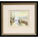Modern British school - Figure on a Country Lane - indistinctly signed lower right, watercolour,