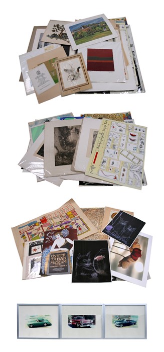 A folio containing a large quantity of modern artwork to include various posters and three modern