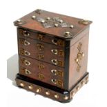 A 19th century French burr walnut cigar humidor in the form of a chest of drawers, with applied