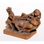 An antique French novelty terracotta group depicting a pair of monkeys - Chastele & Joseph -