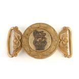 A 19th century silver on brass Officers two part belt buckle clasp. Overall width 8.5cms (3.375ins)