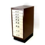 An eight drawer metal collectors / filing cabinet. Height 67cms (26.5ins) x Width 28cms (11ins) x