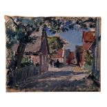 Niels Holbak (Danish 1884-1954) - Street Scene - signed lower left, oil on canvas, unframed, 48 by