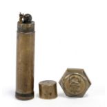 A WW1 trench art petrol lighter made from a .303 Enfield brass oil bottle together with a Royal Navy