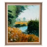 David V Jessup (modern British) - A Pool on the River Aller - signed & dated '86 lower right, oil on