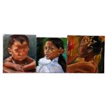 Three portrait studies of Asian children, oil on canvas, the largest 30 by 30cms (12 by 12ins) (3).