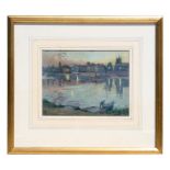 Early 20th school - Isleworth on the Thames - monogrammed lower left, watercolour, framed &
