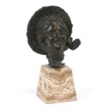 G Renta (?) Italian bronze model of a lady's head wearing a bonnet, signed and marked 'Napoli