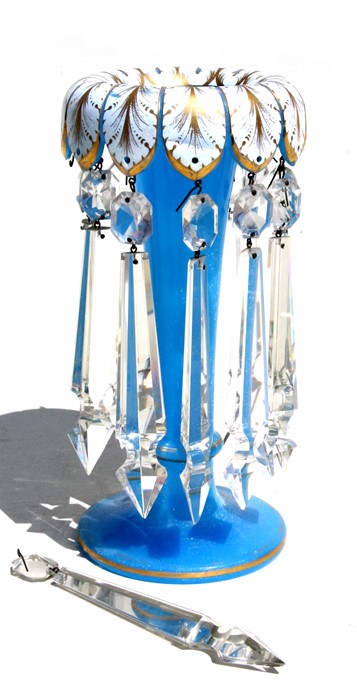 A 19th century Bohemian blue glass table lustre with gilt decoration, 27cms (10.25ins) high.