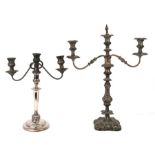 Two silver plated three arm candelabra largest 58cm (22.75ins) high