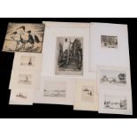 A quantity of unframed etchings, mostly signed in pencil.