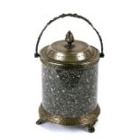 A silver plate mounted granite ice bucket with Chinese style bamboo decoration, 22cms (8.5ins)