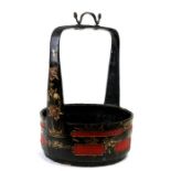 A Chinese cane and wooden lacquer and gilt painted basket, 34.5cms (13.5ins) wide.