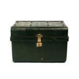 A painted tin trunk with brass lock, 66cm (26ins) wide