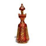 A fine quality 19th century Bohemian cranberry glass scent bottle with gilded overlay decoration,