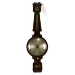 A Grassi & Fontana of Exeter mahogany wall mounted barometer thermometer with silver dial, 112cm (