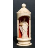 A 19th century French ivory travelling reliquary of Ste. Clotilde, 7.5cms (3ins) high