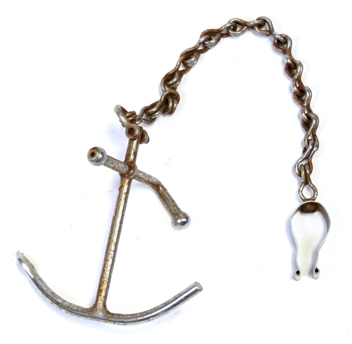 A small chrome plated Admiralty Anchor on a chain. 17cms (6.75ins) high