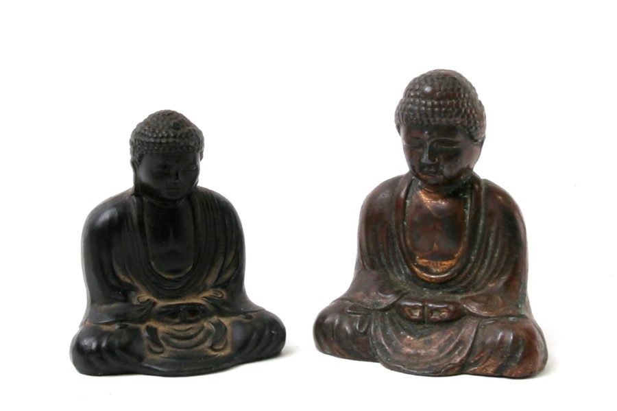 Two miniature metal Buddha's, largest 6cm (2.25ins) high