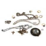 A quantity of costume jewellery; together with a small silver photo frame.