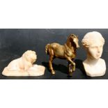 Three antique Grand Tour items to include a marble bust of a woman, 15cms (6ins) high; an