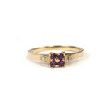 A 9ct gold amethyst and diamond ring, approx UK size 'O'.