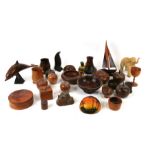 A large quantity of turned treen ornaments, some signed.