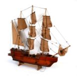 A model of a three masted galleon 72cm (28.25ins) long